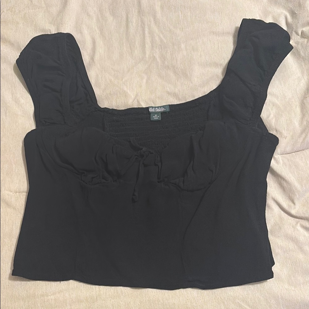 Wild Fable Black Ruched Tie Front Crop Top